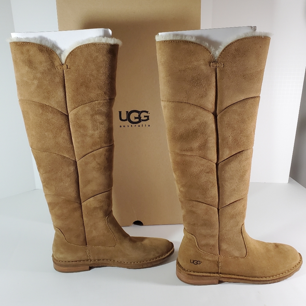 Womens Sz 9.5 Ugg Samantha Chestnut Tan Suede Knee-High Boots With Box!